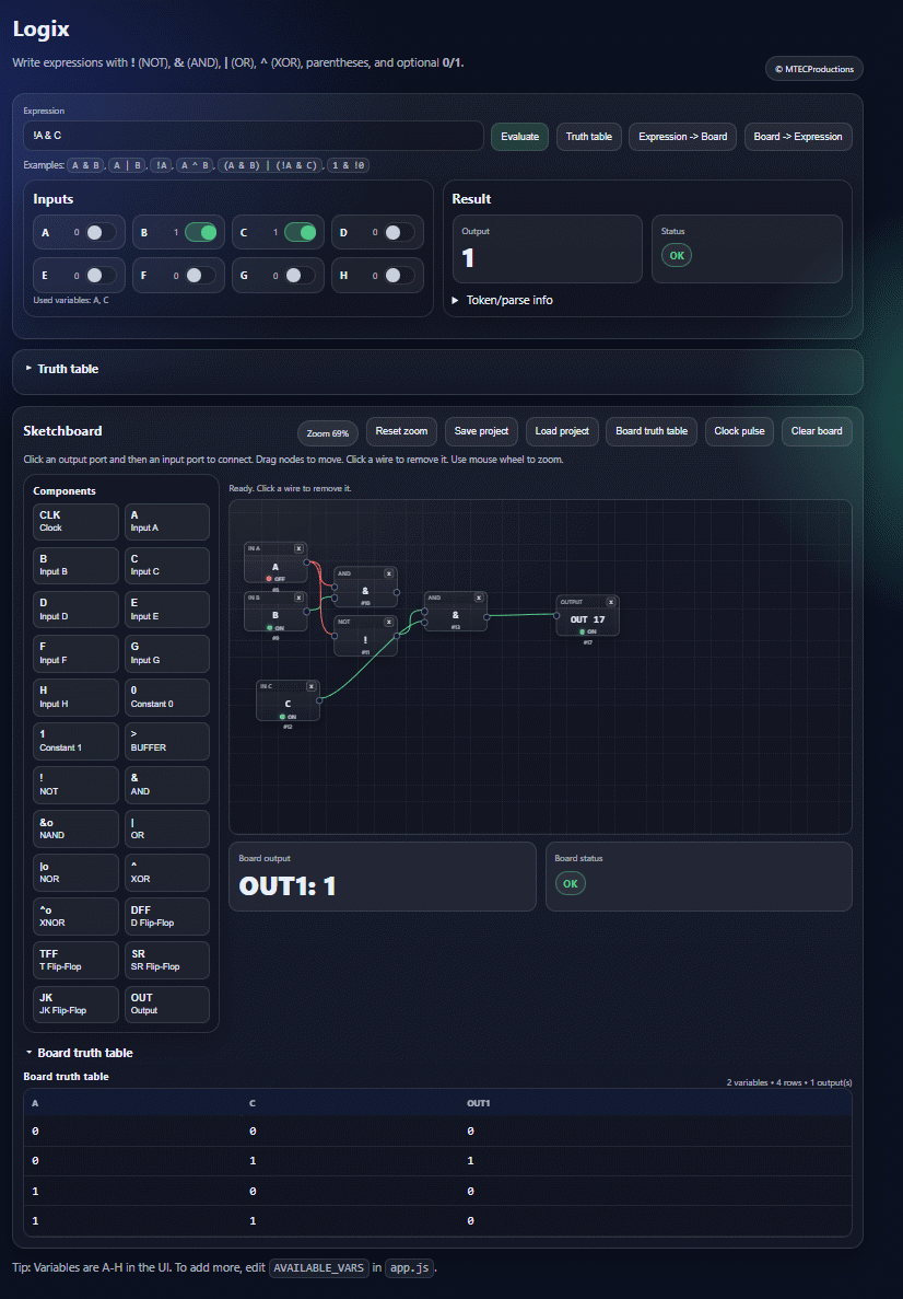 Logix – logiksimulator för att bygga och testa logiska kretsar
